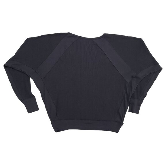 Free People Waffle Knit V-Neck Top Slouchy Oversized Beachy Boho Black NWT - Picture 7 of 9